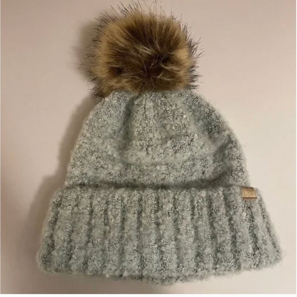 mint green pom knit beanie